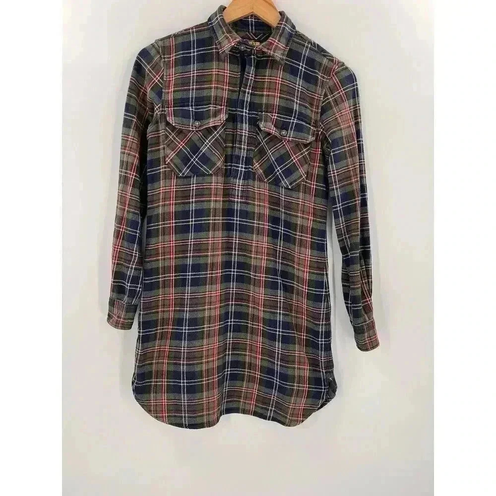 Ralph Lauren Rugby Green/Blue Plaid Flannel Top or Mini Dress Easy Wear XSMALL